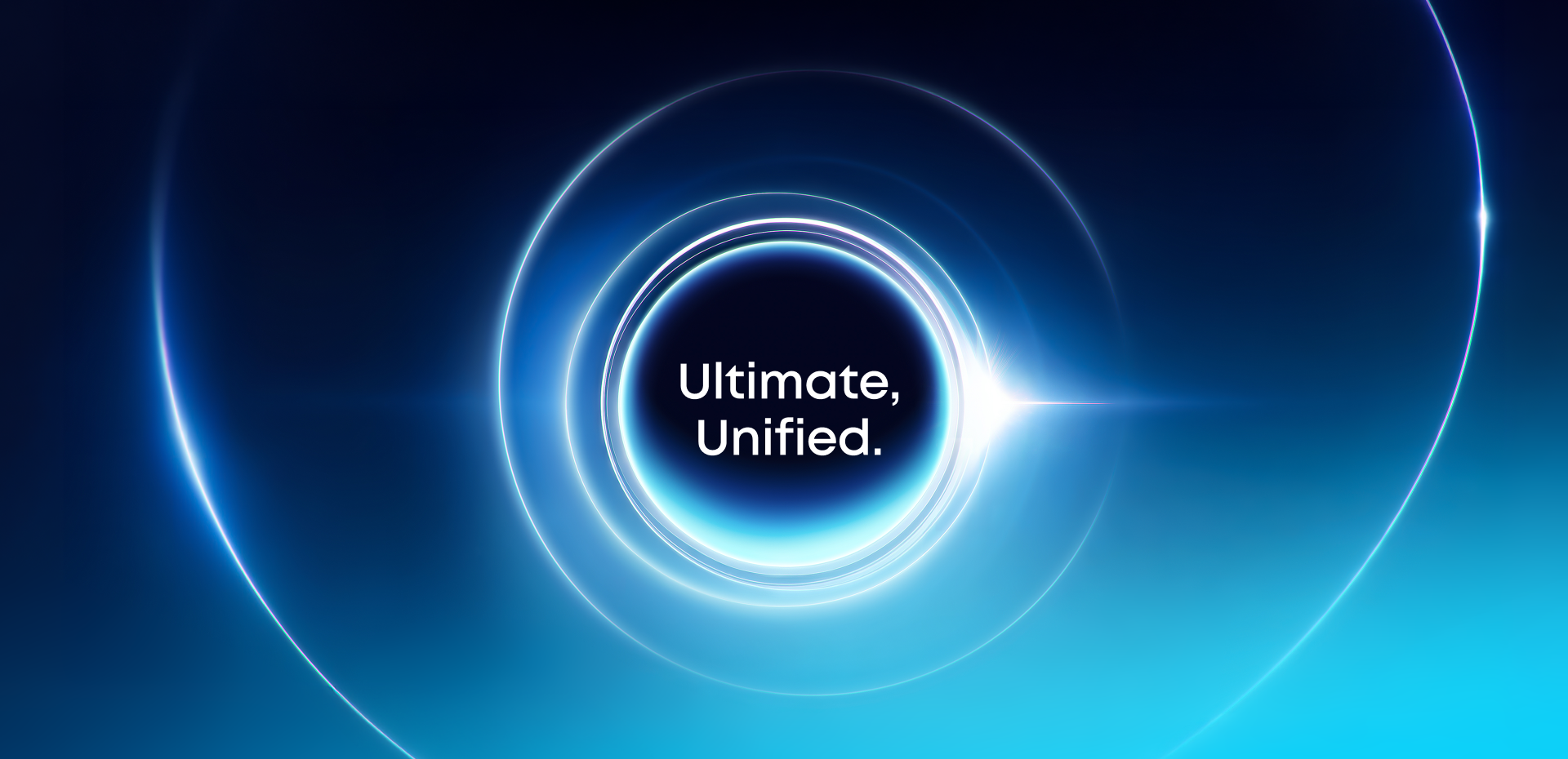 Ultimate Unified text in glowing blue circular design